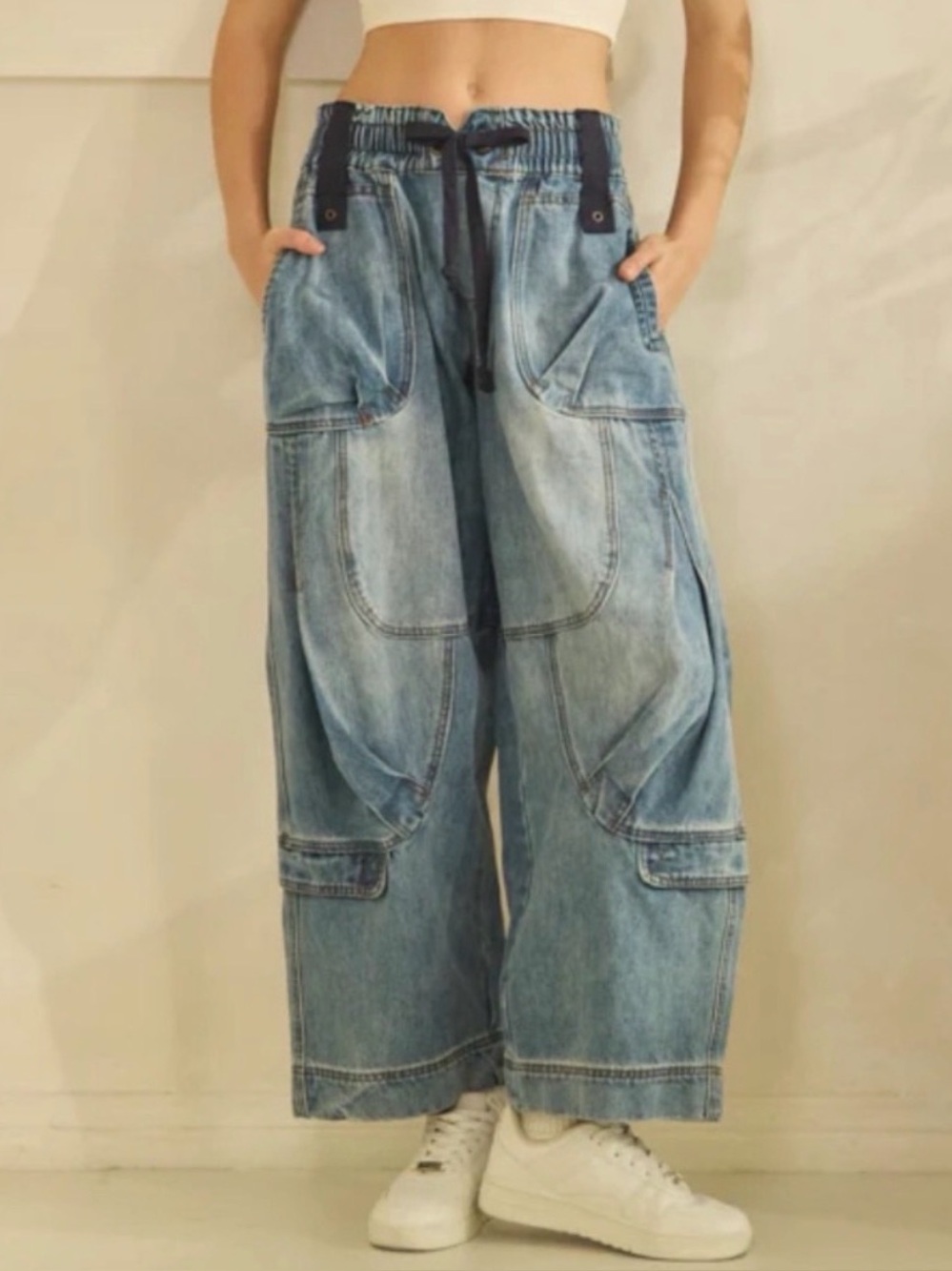 Wide Leg Vintage-Look Light Blue Denim Barrels by Oli & Hali